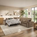 Cohen Large Corner Electric Recliner with Left Hand Sofa Bed and Console in Dapple Taupe Fabric