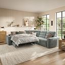 Cohen Large Corner Electric Recliner with Left Hand Sofa Bed in Plush Silver Fabric