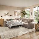 Cohen Large Corner Electric Recliner with Left Hand Sofa Bed in Virgo Buff Leather