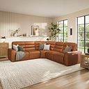 Cohen Large Corner Electric Recliner with Left Hand Sofa Bed in Virgo Cognac Leather