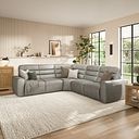 Cohen Large Corner Electric Recliner with Left Hand Sofa Bed in Virgo Platinum Leather