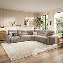 Cohen Large Corner Electric Recliner with Right Hand Sofa Bed and Console in Virgo Buff Leather