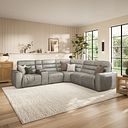 Cohen Large Corner Electric Recliner with Right Hand Sofa Bed and Console in Virgo Platinum Leather