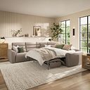 Cohen Large Corner Electric Recliner with Right Hand Sofa Bed in Virgo Buff Leather