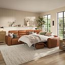 Cohen Large Corner Electric Recliner with Right Hand Sofa Bed in Virgo Cognac Leather