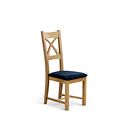 Cross Back Natural Solid Oak Chair with Brooklyn Hummingbird Blue Crushed Chenille Seat