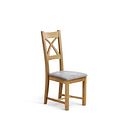 Cross Back Natural Solid Oak Chair with Brooklyn Quill Grey Crushed Chenille Seat