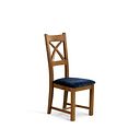 Cross Back Rustic Solid Oak Chair with Brooklyn Hummingbird Blue Crushed Chenille Seat