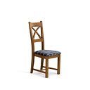 Cross Back Rustic Solid Oak Chair with Checked Slate Grey Fabric Seat