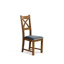 Cross Back Rustic Solid Oak Chair with Heritage Granite Velvet Seat