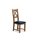 Cross Back Rustic Solid Oak Chair with Heritage Royal Blue Velvet Seat