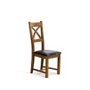 Cross Back Rustic Solid Oak Chair with Vintage Black Leather Look Fabric Seat