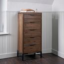 Detroit Solid Hardwood and Metal 5 Drawer Tallboy