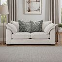 Dewsbury 3 Seater Pillow Back Sofa in Milo Ivory Fabric with Mink Scatter Cushions