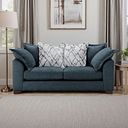 Dewsbury 3 Seater Pillow Back Sofa in Milo Navy Fabric with Silver Scatter Cushions