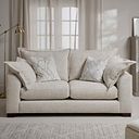 Dewsbury 3 Seater Sofa in Milo Cream Fabric with Natural Scatter Cushions