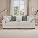 Dewsbury 4 Seater Pillow Back Sofa in Milo Ivory Fabric with Mink Scatter Cushions