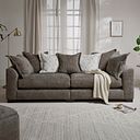 Dewsbury 4 Seater Pillow Back Sofa in Milo Mocha Fabric with Natural Scatter Cushions