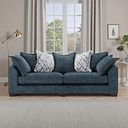 Dewsbury 4 Seater Pillow Back Sofa in Milo Navy Fabric with Silver Scatter Cushions