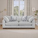 Dewsbury 4 Seater Pillow Back Sofa in Milo Silver Fabric with Silver Scatter Cushions
