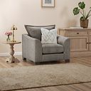 Dewsbury Armchair in Milo Mocha Fabric with Natural Scatter Cushion