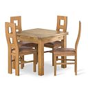 Dorset 3ft x 3ft Natural Oak Extending Dining Table + 4 Wave Back Natural Solid Oak Chair with Vintage Tan Leather Look Fabric Seat