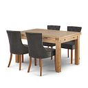 Dorset 4ft 7" x 3ft Natural Oak Extending Dining Table + 4 Isobel Button Back Chair in Storm Grey Velvet with Natural Oak Legs