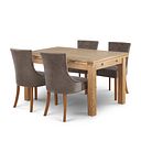 Dorset 4ft 7" x 3ft Natural Oak Extending Dining Table + 4 Isobel Button Back Chair in Taupe Velvet with Natural Oak Legs
