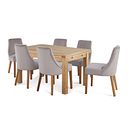 Dorset 4ft 7" Natural Oak Extending Dining Table + 6 Marlene Chairs with Oak Legs in Grey Velvet