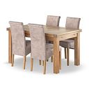 Dorset Natural Oak 4ft 7" Extending Dining Table + 4 Scroll Back Chairs in Heritage Mink Velvet with Oak Legs