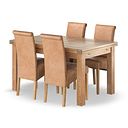 Dorset Natural Oak 4ft 7" Extending Dining Table + 4 Scroll Back Chairs in Vintage Tan Leather Look Fabric with Oak Legs