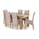 Dorset Natural Oak 4ft 7" Extending Dining Table + 6 Scroll Back Chairs in Heritage Mink Velvet with Oak Legs