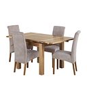 Dorset Natural Solid Oak 3ft Extending Table and 4 Scroll Back Dappled Beige Fabric Chairs