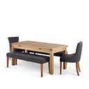 Dorset Natural Solid Oak 6ft Extending Table with 2 Vivien Benches and 2 Vivien Chairs in Grey Fabric