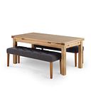 Dorset Natural Solid Oak 6ft Extending Table with 2 Vivien Benches in Grey Fabric