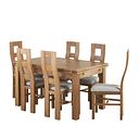 Dorset Natural Solid Oak 4ft 7" Extending Dining Table and 6 Wave Back Chairs with Plain Grey Fabric Seats