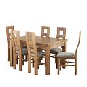 Dorset Natural Solid Oak 4ft 7" Extending Dining Table and 6 Wave Back Chairs with Plain Truffle Fabric Seats
