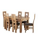Dorset Natural Solid Oak 4ft 7" Extending Dining Table and 6 Wave Back Chairs with Plain Charcoal Seats