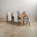 Dorset Natural Solid Oak 6ft Extending Table and 6 Scroll Back Chairs in Grey Fabric