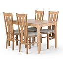 Durham Natural Oak Dining Table + 4 Arched Back Natural Oak Chairs with Plain Grey Fabric Seat