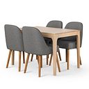 Durham Natural Oak Dining Table + 4 Bette Upholstered Chairs in Grey Fabric