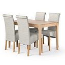 Durham Natural Oak Dining Table + 4 Scroll Back Chairs in Plain Grey Fabric with Solid Oak Legs