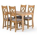 Durham Natural Oak Fixed Dining Table 120cm + 4 Cross Back Natural Solid Oak Chair with Dappled Beige Fabric Seat