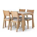Durham Natural Oak Fixed Dining Table 120cm + 4 Ellison Oak Chair with Brooklyn Quill Grey Crushed Chenille Seat