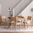 Durham Natural Oak Fixed Dining Table 120cm + 4 Ellison Oak Chair with Brooklyn Quill Grey Crushed Chenille Seat
