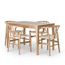 Durham Natural Oak Fixed Dining Table + 4 Lars Dining Chairs in Natural Oak with Natural Seat