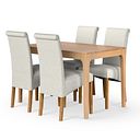 Durham Natural Oak Fixed Dining Table 120cm + 4 Scroll Back Chair in Conway Stone Fabric with Solid Oak Legs