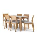 Durham Natural Oak Fixed Dining Table 120cm + 6 Ellison Oak Chair with Brooklyn Quill Grey Crushed Chenille Seat