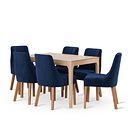 Durham Natural Oak Dining Table + 6 Marlene Upholstered Chairs with Oak Legs in Midnight Velvet