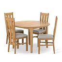 Durham Natural Oak Round Dining Table 120cm + 4 Arched Back Natural Solid Oak Chair with Verona Cream Fabric Seat